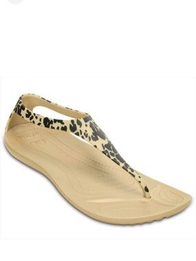 CROCS Sandals Sexi Flip Flop Excellent Thong Comfort Leopard Tan Youth Size 4